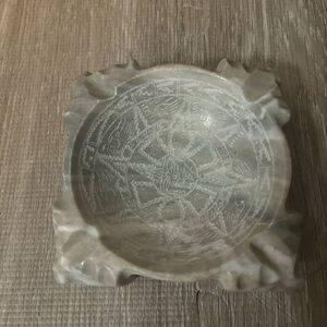 Vintage Carved Mexican Aztec Engraved Ashtray Marble Gray